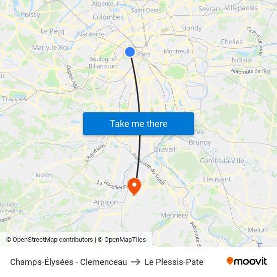 Champs-Élysées - Clemenceau to Le Plessis-Pate map