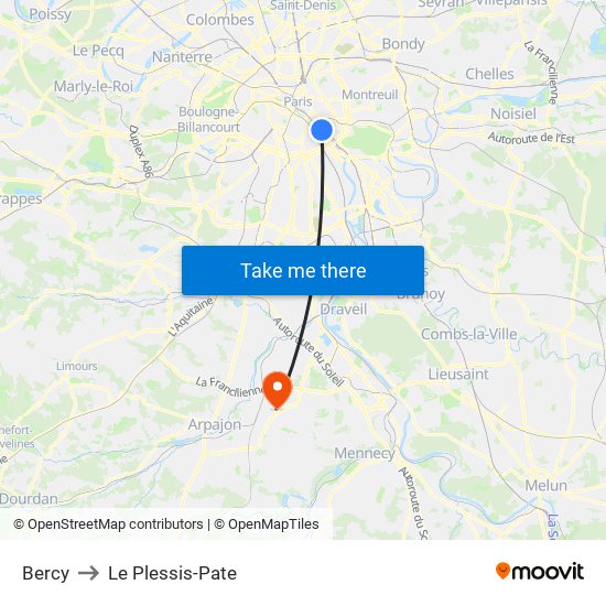 Bercy to Le Plessis-Pate map