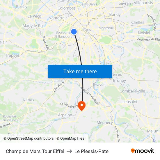 Champ de Mars Tour Eiffel to Le Plessis-Pate map