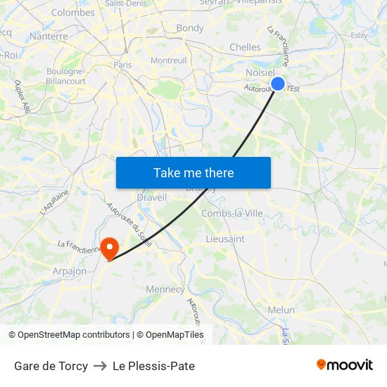 Gare de Torcy to Le Plessis-Pate map
