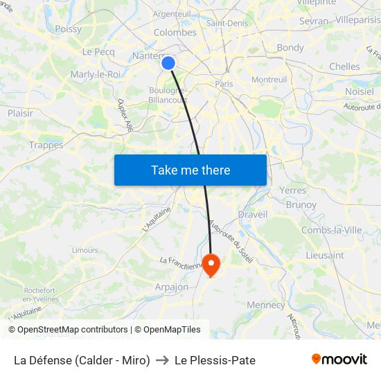 La Défense (Calder - Miro) to Le Plessis-Pate map