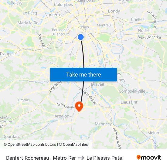 Denfert-Rochereau - Métro-Rer to Le Plessis-Pate map