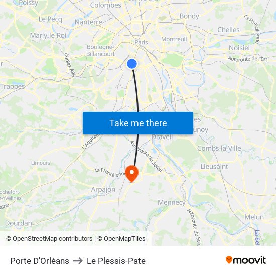 Porte D'Orléans to Le Plessis-Pate map