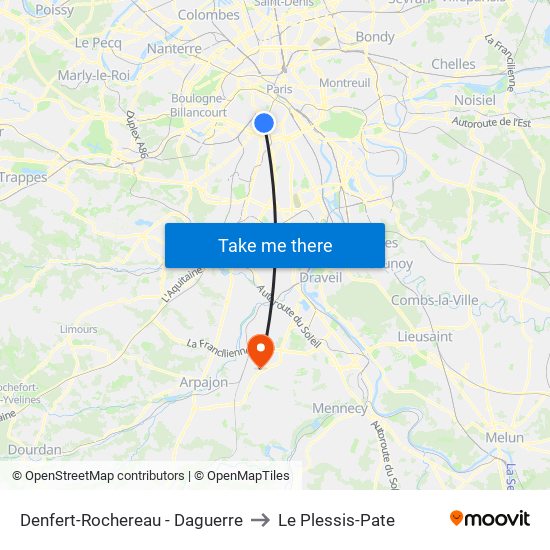 Denfert-Rochereau - Daguerre to Le Plessis-Pate map