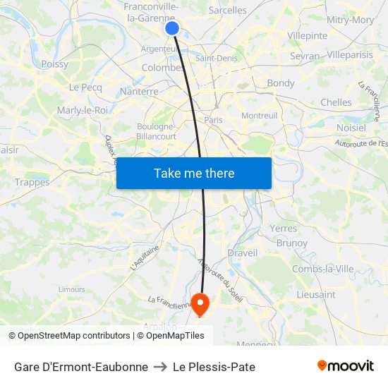 Gare D'Ermont-Eaubonne to Le Plessis-Pate map