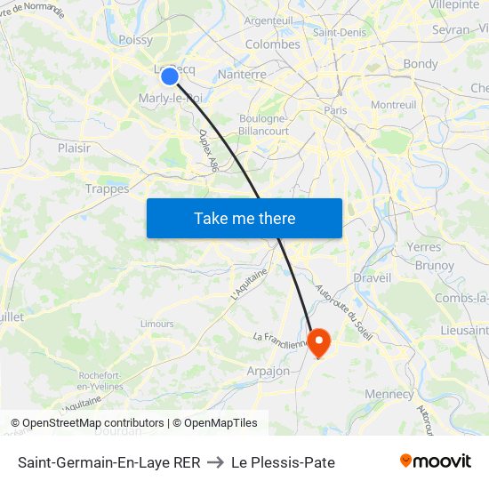 Saint-Germain-En-Laye RER to Le Plessis-Pate map