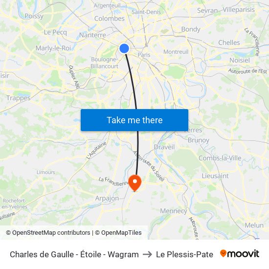 Charles de Gaulle - Étoile - Wagram to Le Plessis-Pate map