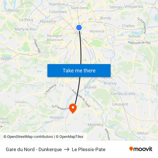 Gare du Nord - Dunkerque to Le Plessis-Pate map