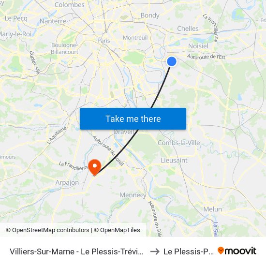 Villiers-Sur-Marne - Le Plessis-Trévise RER to Le Plessis-Pate map