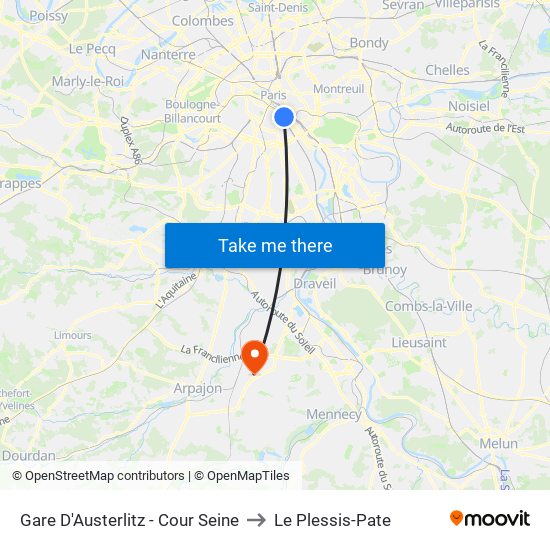 Gare D'Austerlitz - Cour Seine to Le Plessis-Pate map