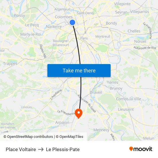 Place Voltaire to Le Plessis-Pate map
