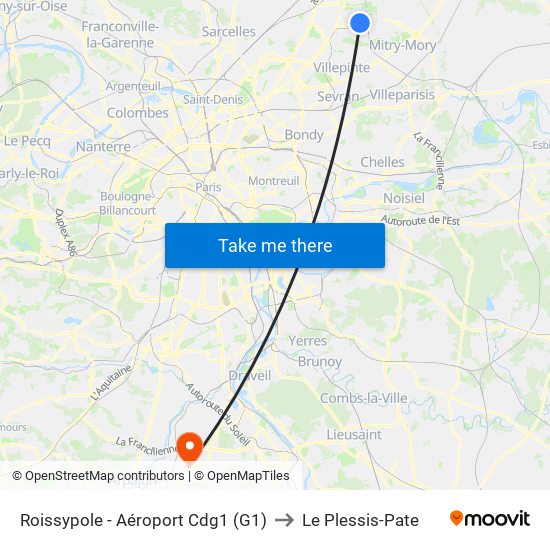 Roissypole - Aéroport Cdg1 (G1) to Le Plessis-Pate map