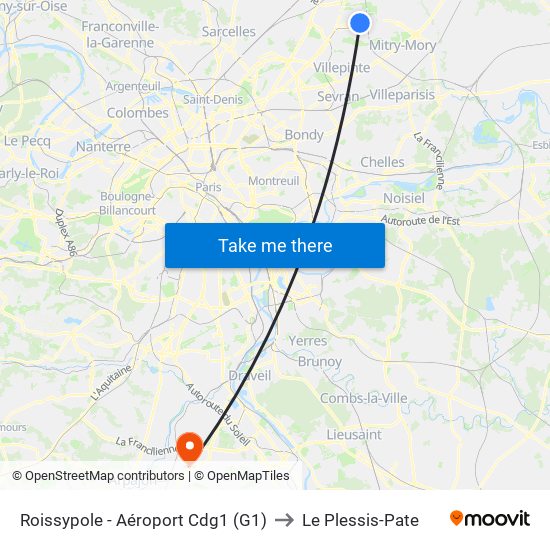 Gare de Roissypôle - Aéroport Cdg1 (G1) to Le Plessis-Pate map