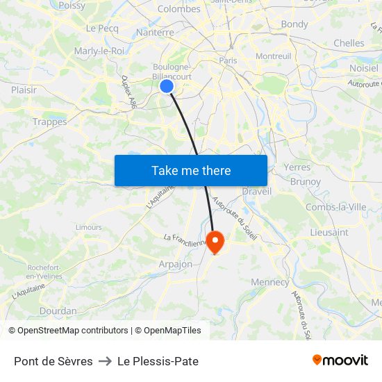 Pont de Sèvres to Le Plessis-Pate map