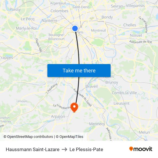 Haussmann Saint-Lazare to Le Plessis-Pate map