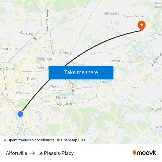 Alfortville to Le Plessis-Placy map