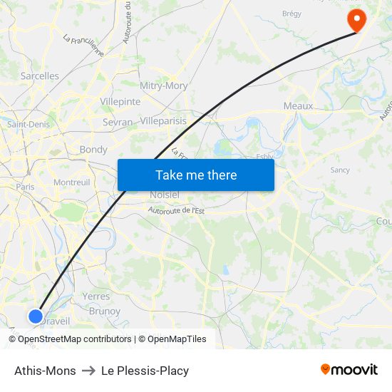 Athis-Mons to Le Plessis-Placy map