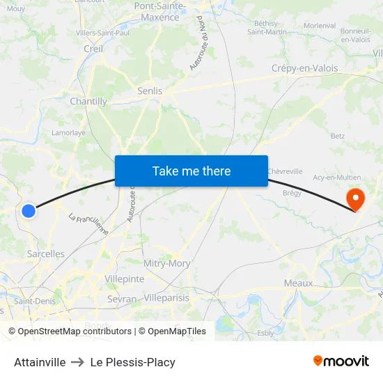 Attainville to Le Plessis-Placy map