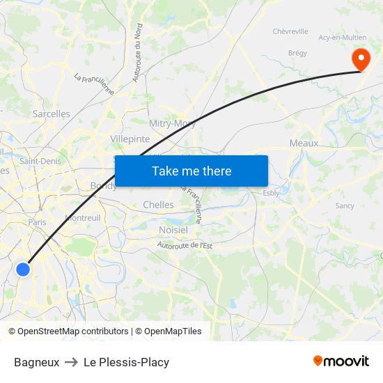 Bagneux to Le Plessis-Placy map