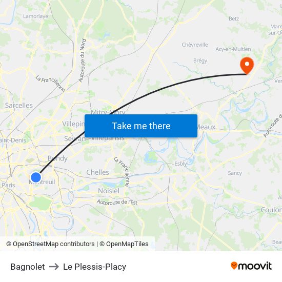 Bagnolet to Le Plessis-Placy map