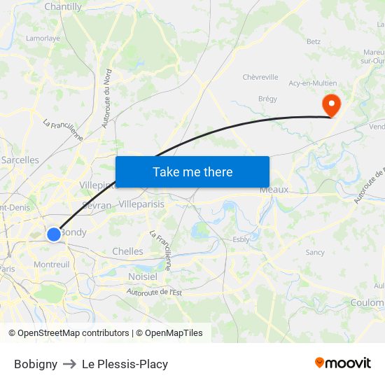 Bobigny to Le Plessis-Placy map