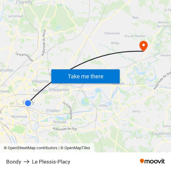 Bondy to Le Plessis-Placy map