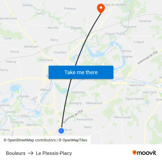 Bouleurs to Le Plessis-Placy map