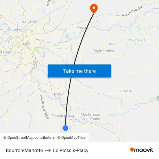 Bourron-Marlotte to Le Plessis-Placy map