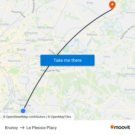 Brunoy to Le Plessis-Placy map