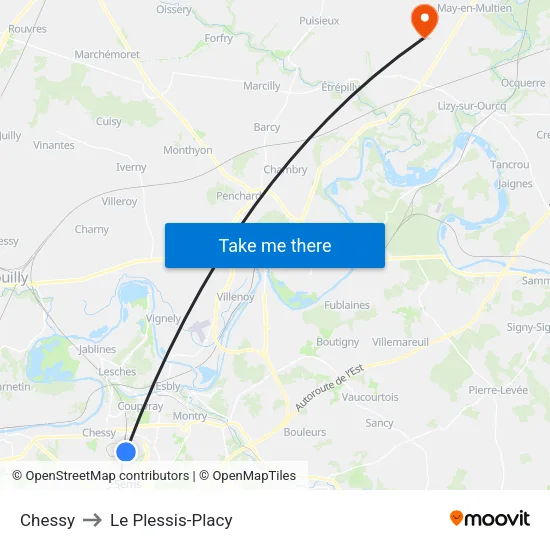 Chessy to Le Plessis-Placy map
