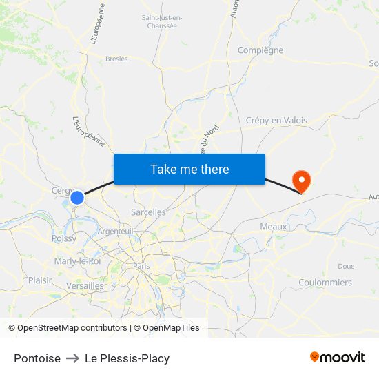 Pontoise to Le Plessis-Placy map