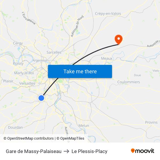 Gare de Massy-Palaiseau to Le Plessis-Placy map