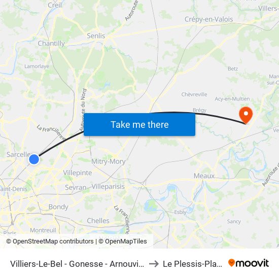 Villiers-Le-Bel - Gonesse - Arnouville to Le Plessis-Placy map