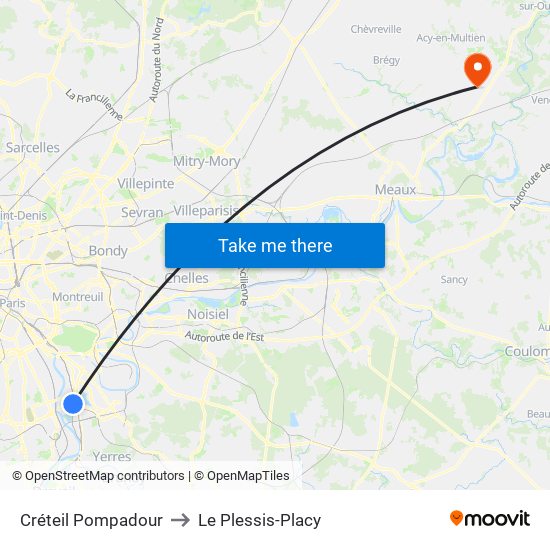 Créteil Pompadour to Le Plessis-Placy map
