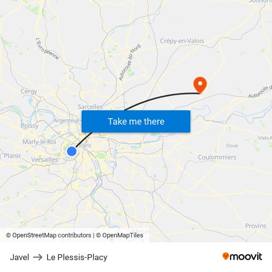 Javel to Le Plessis-Placy map