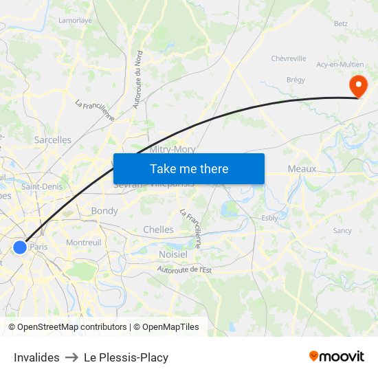 Invalides to Le Plessis-Placy map