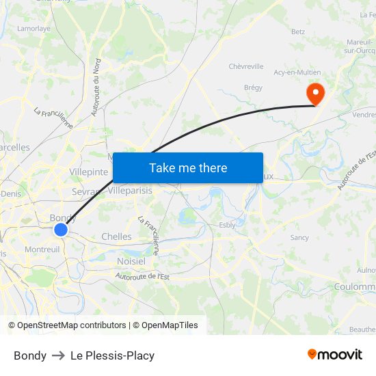 Bondy to Le Plessis-Placy map