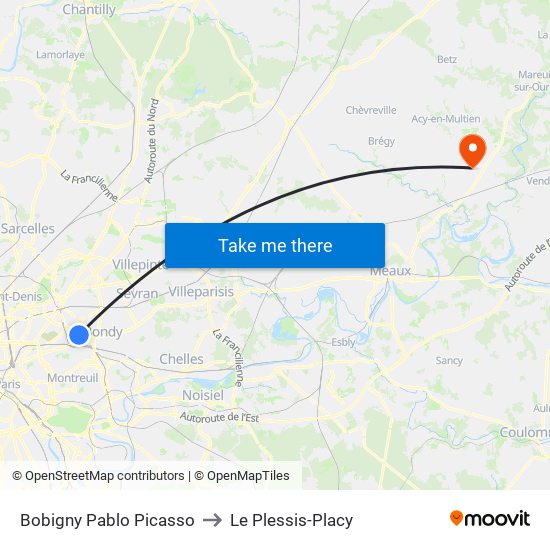 Bobigny Pablo Picasso to Le Plessis-Placy map
