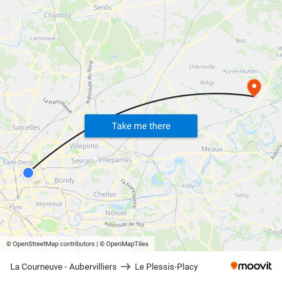 La Courneuve - Aubervilliers to Le Plessis-Placy map