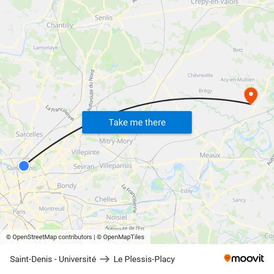 Saint-Denis - Université to Le Plessis-Placy map