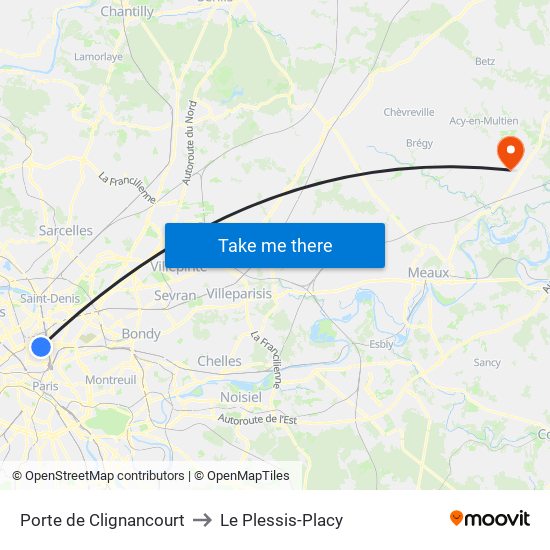 Porte de Clignancourt to Le Plessis-Placy map