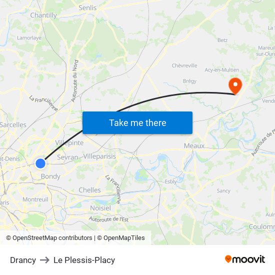Drancy to Le Plessis-Placy map
