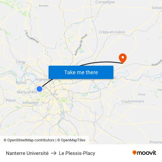 Nanterre Université to Le Plessis-Placy map