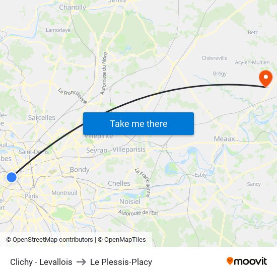 Clichy - Levallois to Le Plessis-Placy map