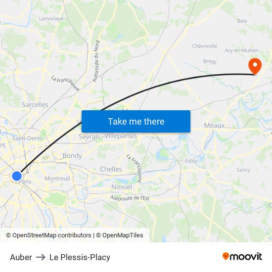 Auber to Le Plessis-Placy map