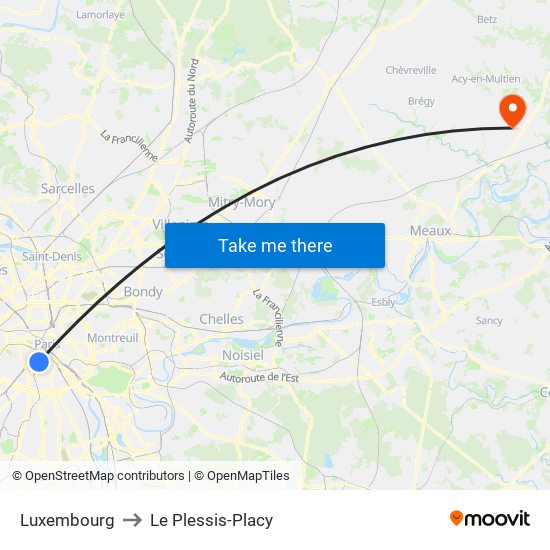 Luxembourg to Le Plessis-Placy map
