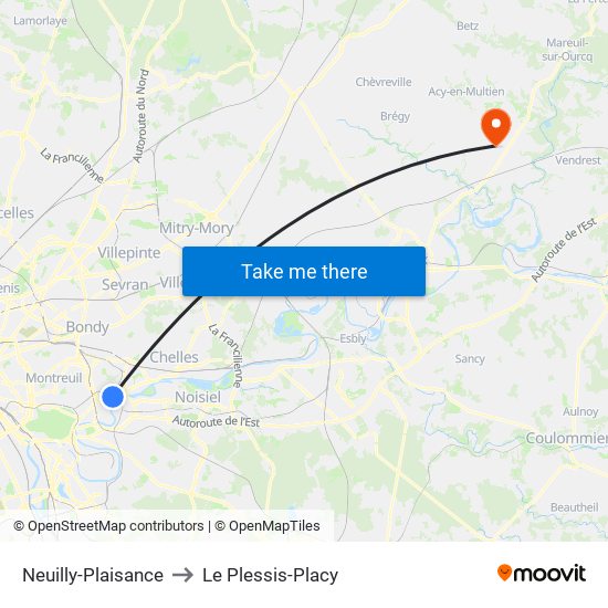 Neuilly-Plaisance to Le Plessis-Placy map