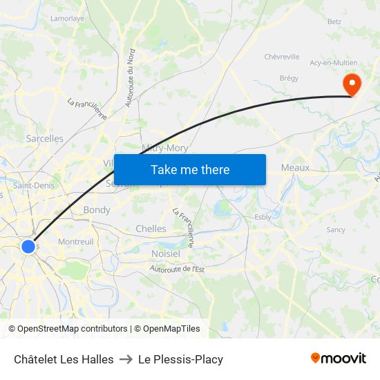 Châtelet Les Halles to Le Plessis-Placy map