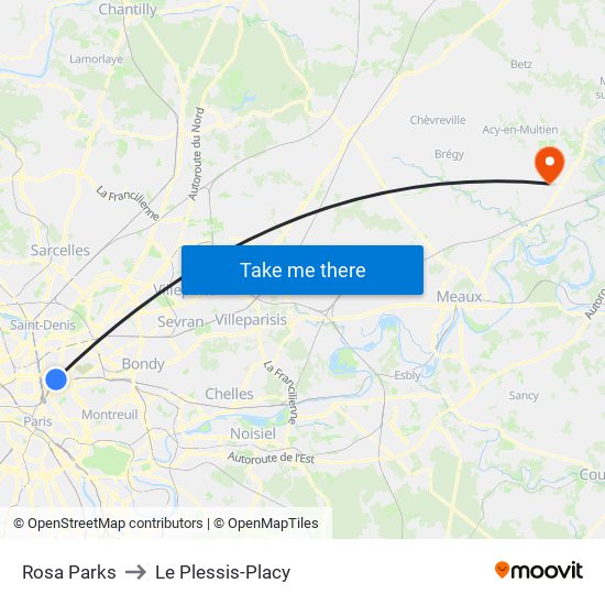 Rosa Parks to Le Plessis-Placy map