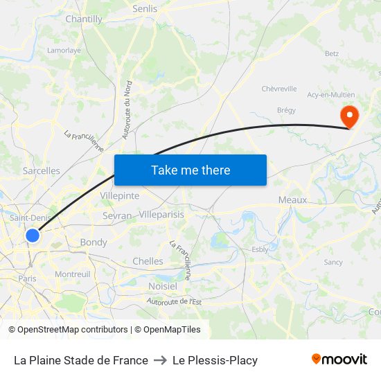 La Plaine Stade de France to Le Plessis-Placy map